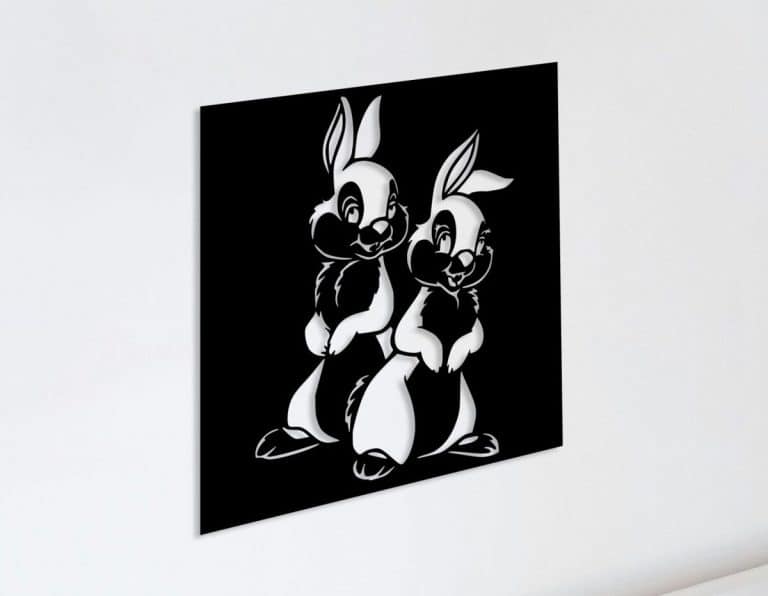Décoration murale en métal : Duo de lapins