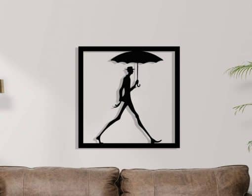 Décoration murale en métal : Long John : homme au parapluie