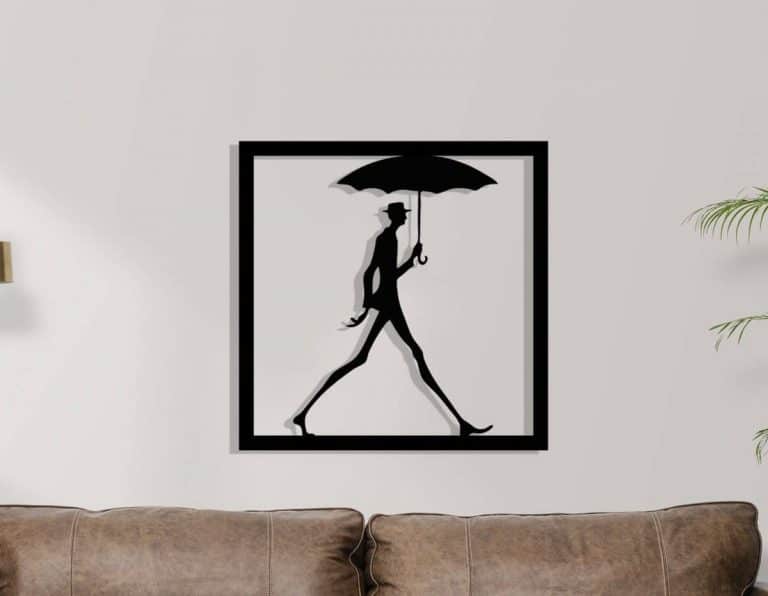 Décoration murale en métal : Long John : homme au parapluie