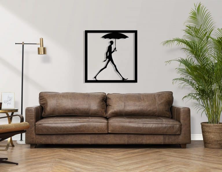 Décoration murale en métal : Long John : homme au parapluie