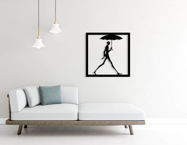 Décoration murale en métal : Long John : homme au parapluie