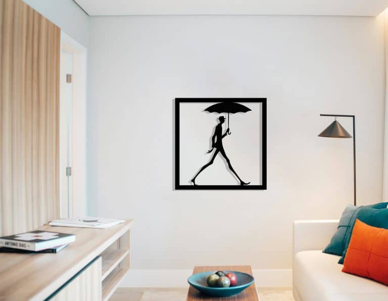 Décoration murale en métal : Long John : homme au parapluie
