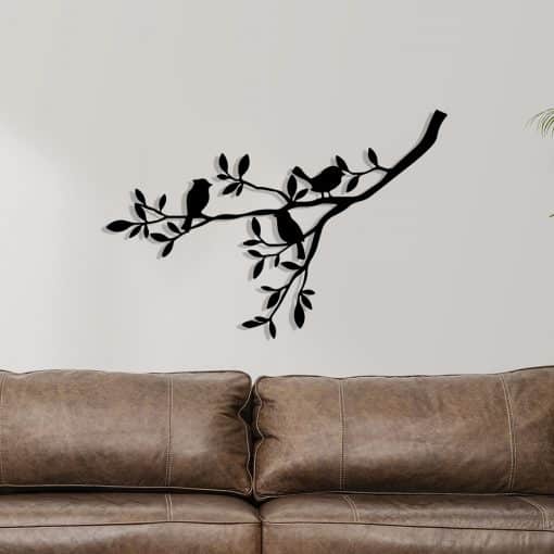 Décoration murale en métal : Oiseaux sur une branche 1