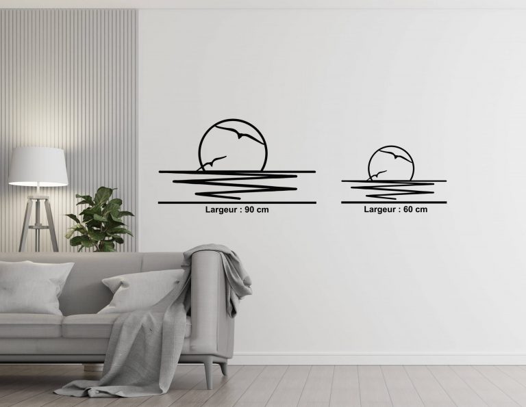 Décoration murale en métal : soleil couchant avec mouette