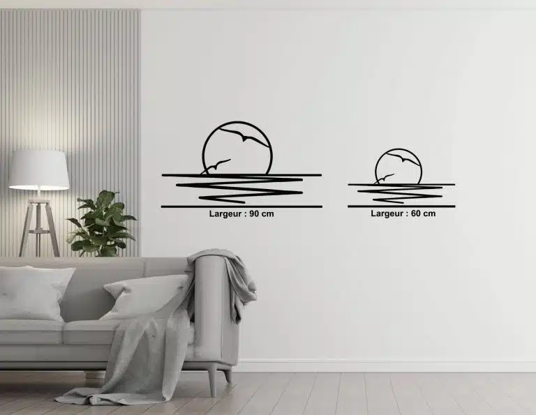 Décoration murale en métal : soleil couchant avec mouette