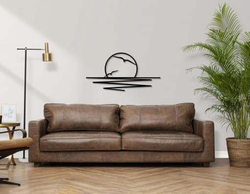 Décoration murale en métal : Soleil couchant avec mouettes