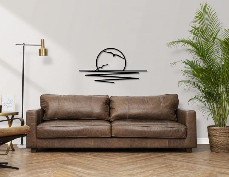 Décoration murale en métal : Soleil couchant avec mouettes