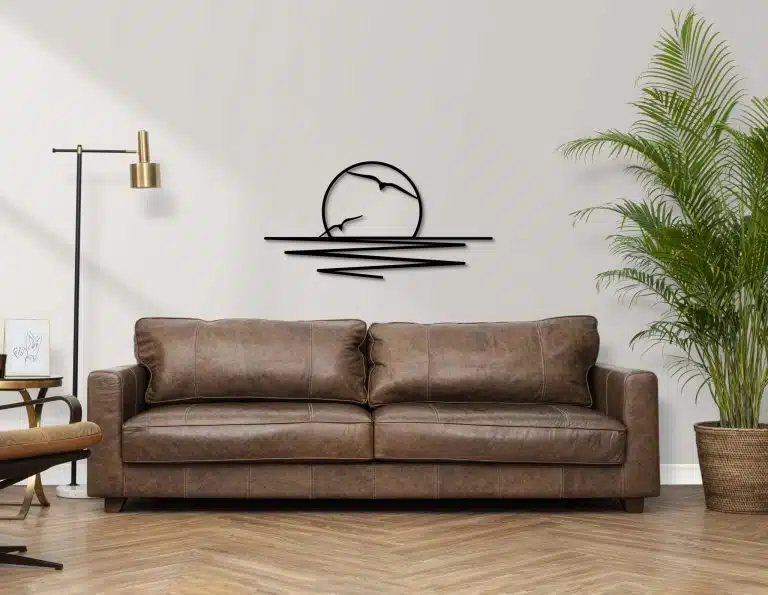 Décoration murale en métal : Soleil couchant avec mouettes