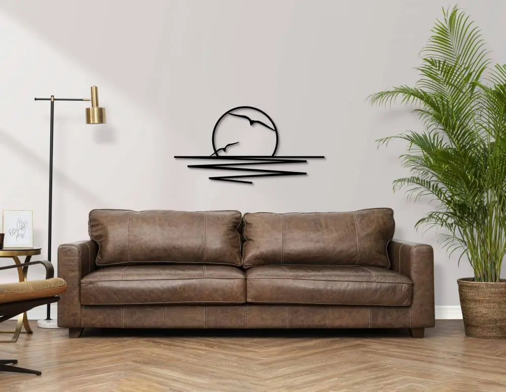 Décoration murale en métal : Soleil couchant avec mouettes