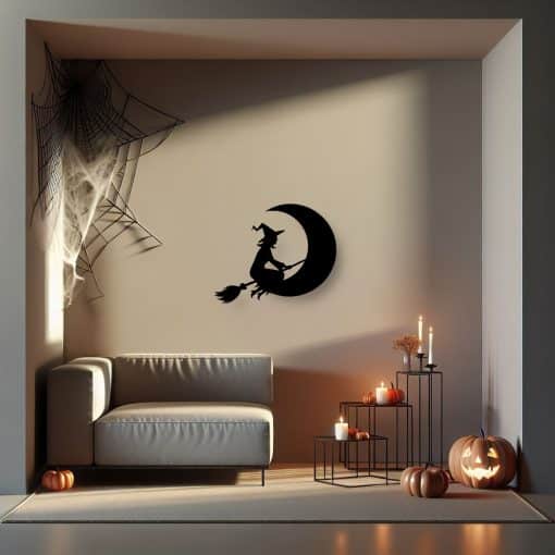 Décoration murale en métal : Sorcière au clair de lune