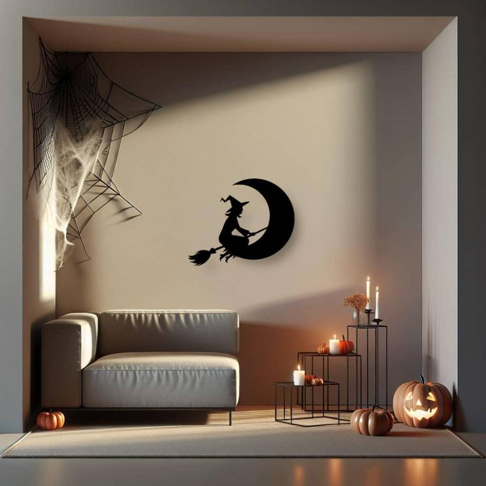 Décoration murale en métal : Sorcière au clair de lune