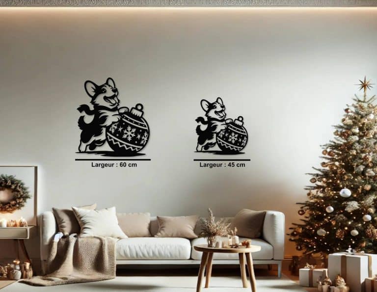 Décoration murale en métal : Chien de Noël