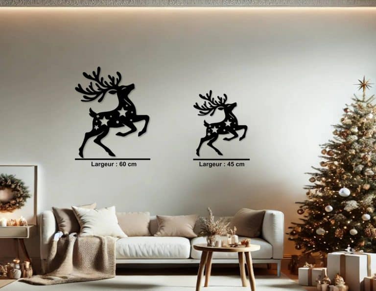 Décoration murale en métal : Cerf de Noël