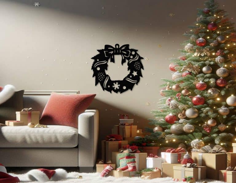 Décoration murale en métal : Couronne de Noël
