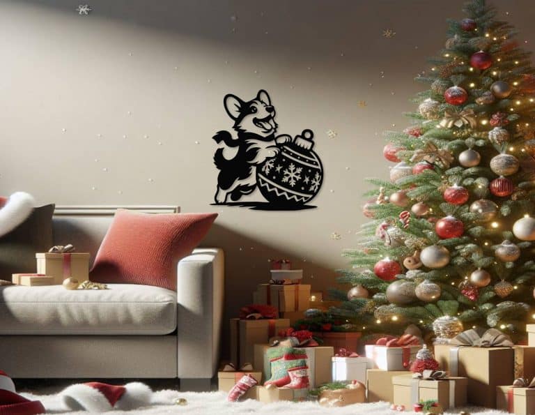 Décoration murale en métal : Chien de Noël