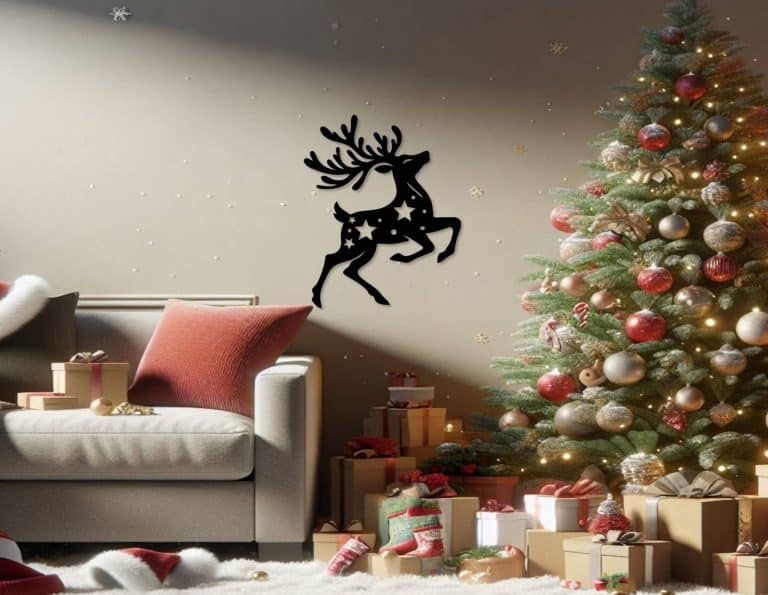 Décoration murale en métal : Cerf de Noël