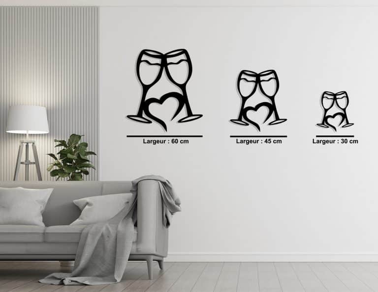 Décoration murale en métal : Deux verres et un coeur