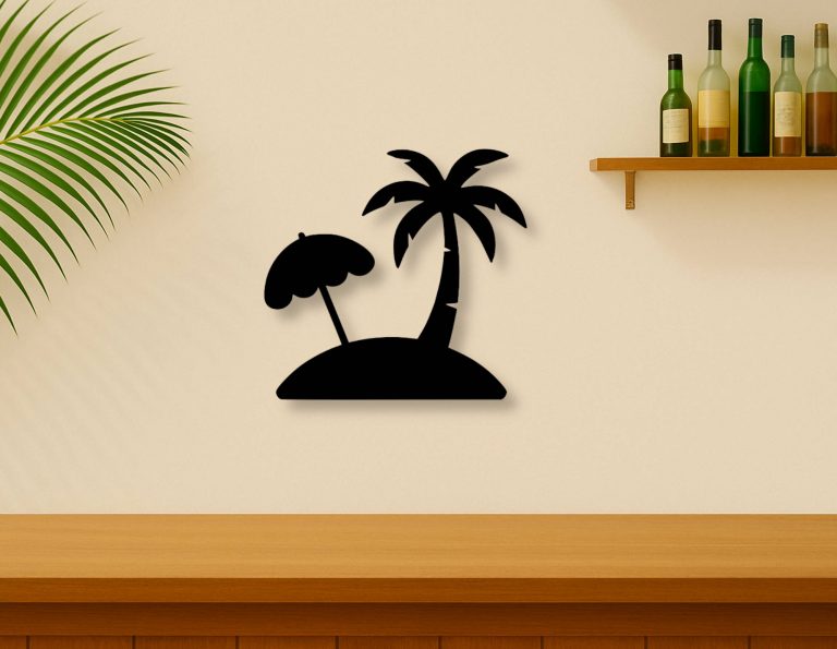 Décoration murale en métal : Île palmier et parasol