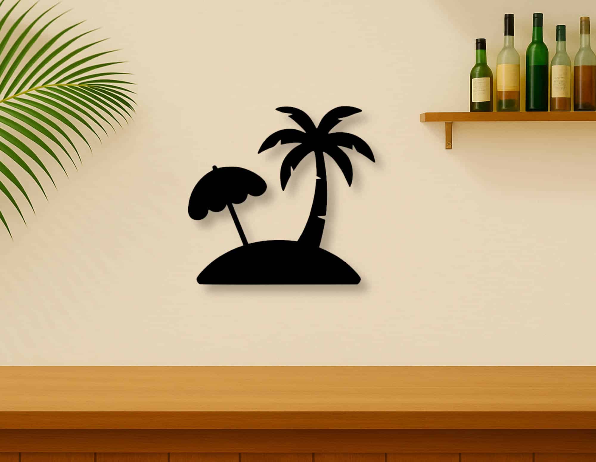 Décoration murale en métal : Île palmier et parasol